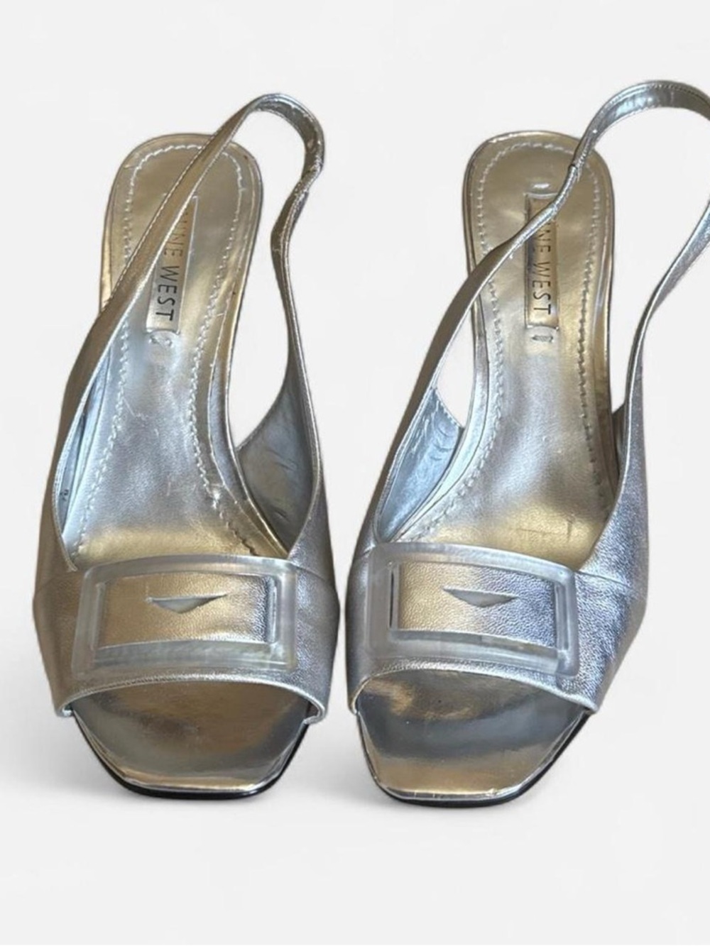 Nine West Metallic Silver Slingback Heels